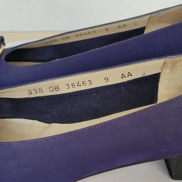 Vintage Salvatore Ferragamo Purple Nubuck Vara Plate Bow Low-Heel Pump Shoes 9AA - Picture 4 of 16